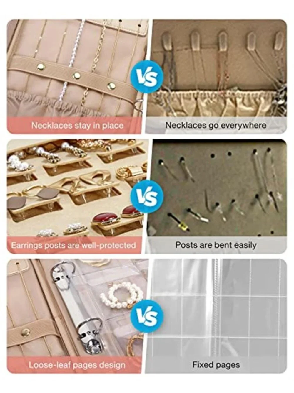 Travel Jewelry Organizer Case Clear Ring Binder Necklace Earring Storage
